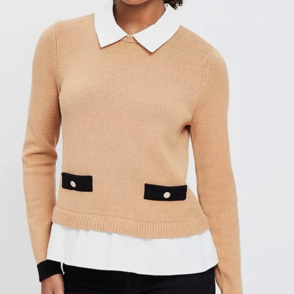 Loft Layered Sweater Faux Collar Size Small